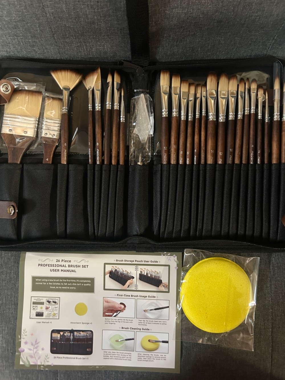 Gray Artist Brush Tote with Palette and 26 Piece Professional Brush Set - Picture 6 of 16